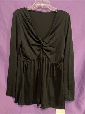 Black Twist-Front Long-Sleeve Women's Blouse